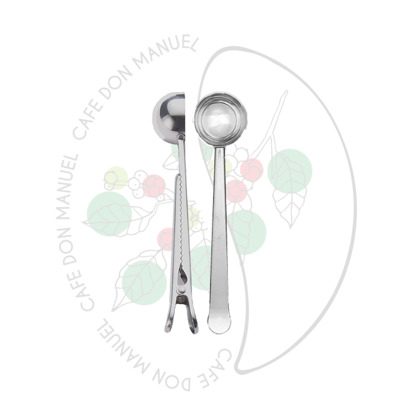 Cuillère Doseuse à Café<br>avec Pince de Fermeture<br>dorée - argentée