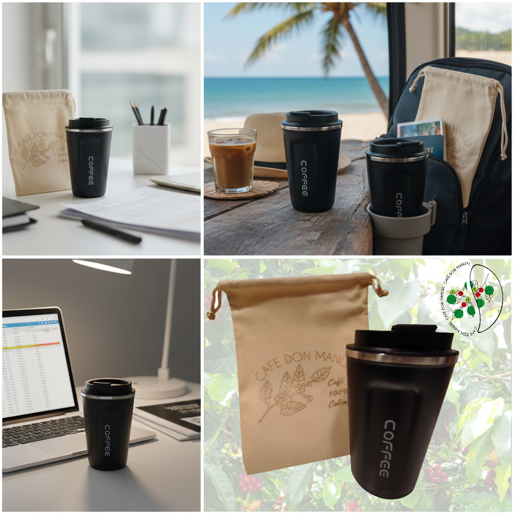 Mug thermo 380ml noir<br>Mug de Voyage<br>pour Café Chaud et Froid – Image 2